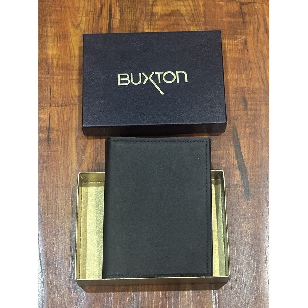 VTG Buxton Glove Cowhide Leather Black Bi-Fold Men’s Money Clip Wallet - NOS!